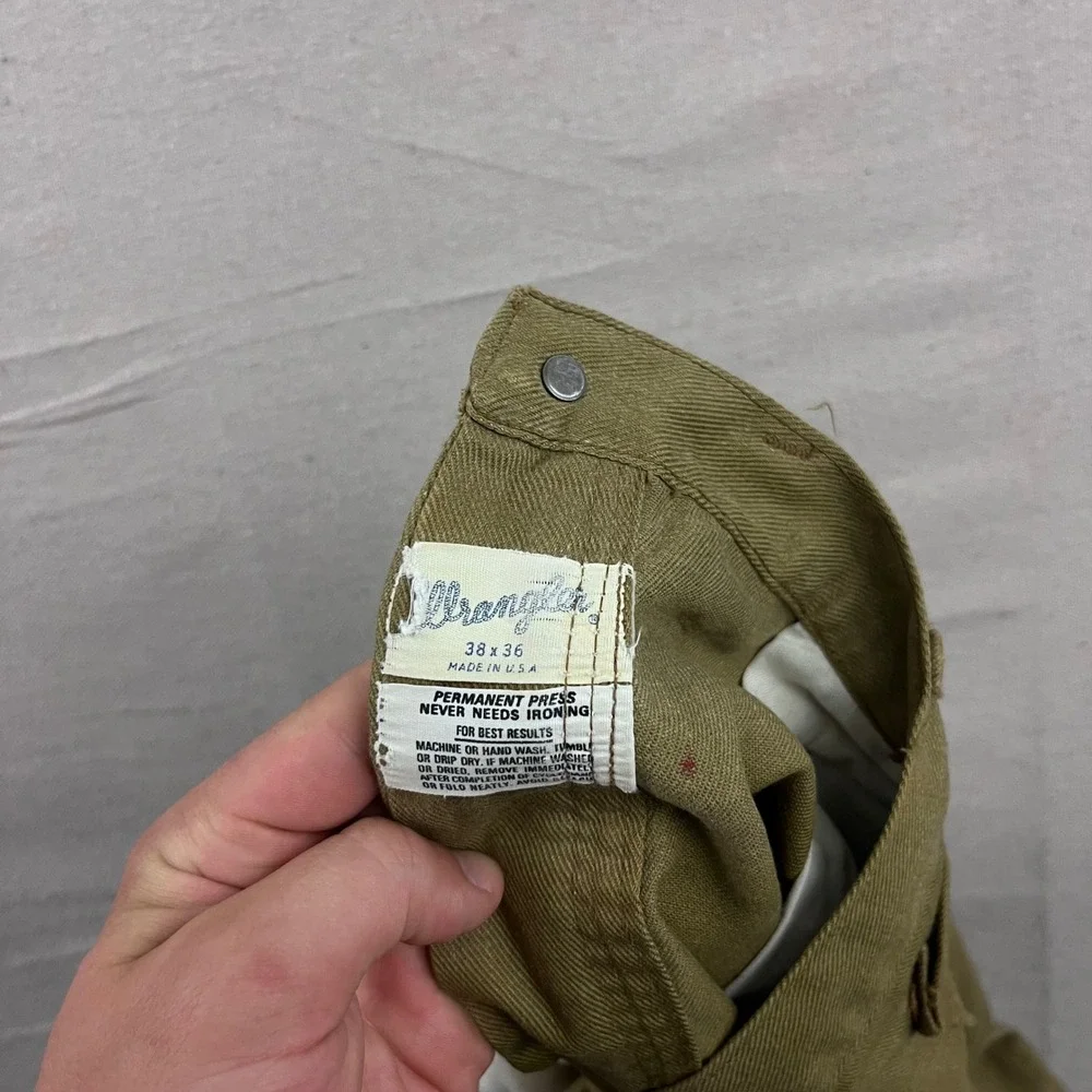 Wrangler‎ Work Pants Mens 38x36 Tan Vintage Distressed Paint Splatter USA Made